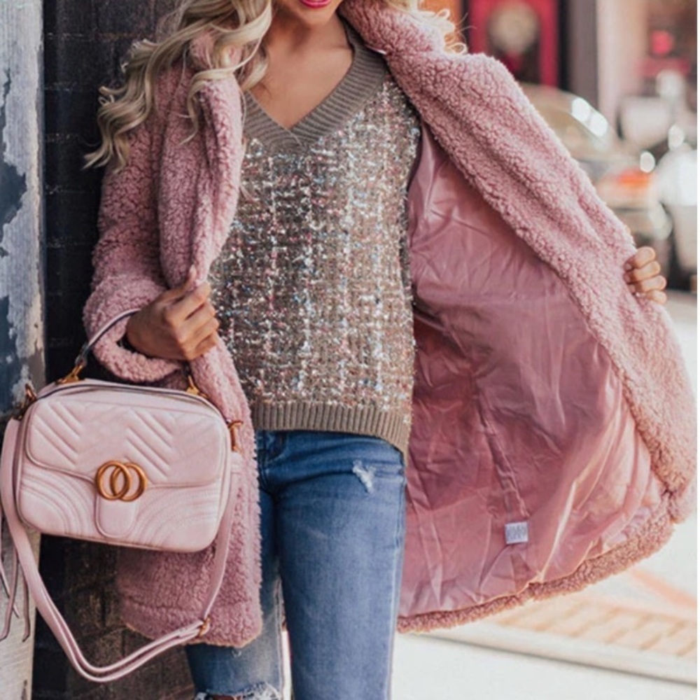 Impressions Pink Sherpa Puffer Coat 🆕 - Picture 12 of 16